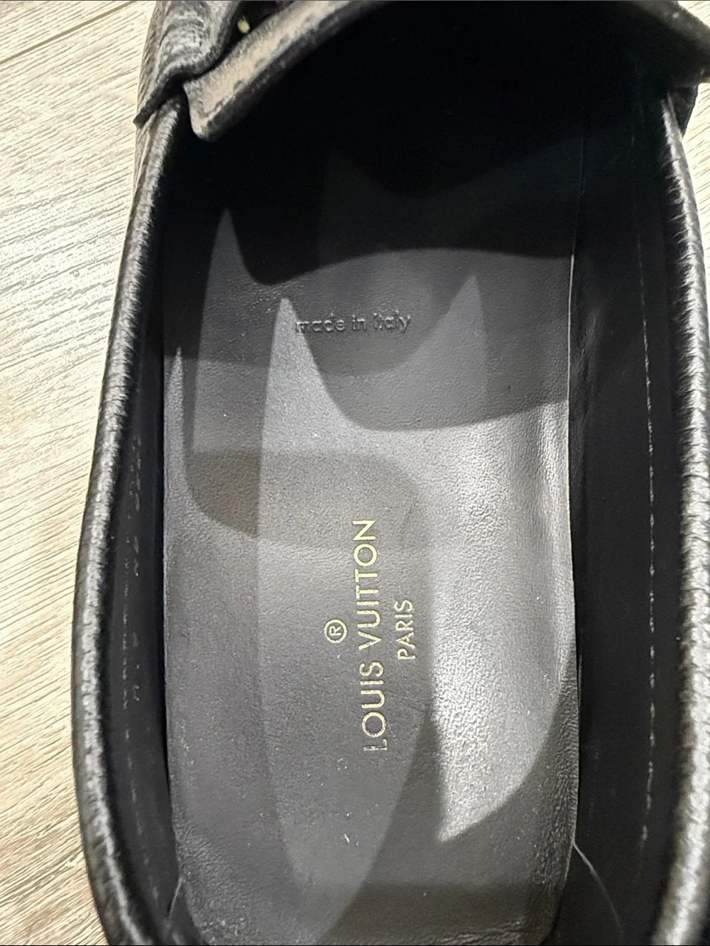 Louis Vuitton Black Pebbled Leather LV Buckle Slip-On Loafers
